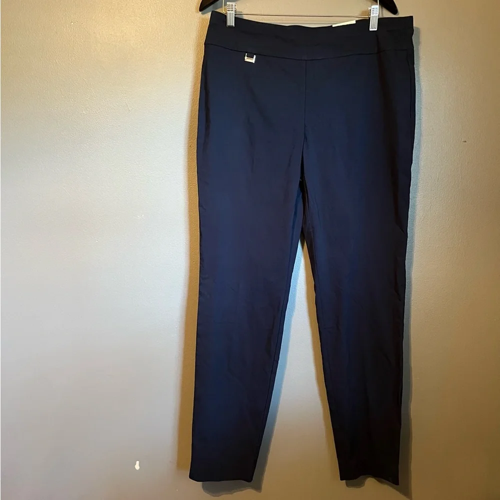 NWT Alfani Sz 16 Long Women’s Navy Blue Tummy Control Trouser Pants Ret $49! - Picture 1 of 13